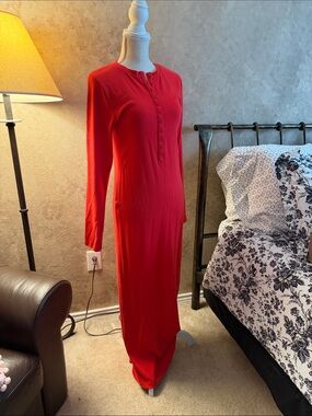 Red Long Sleeve Maxi Dress - Classic Button Front